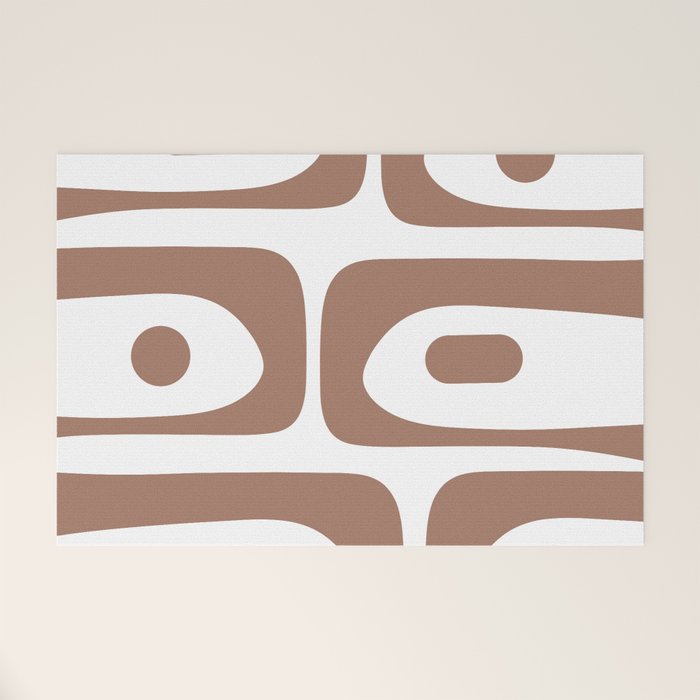 Mid Century Modern Abstract Piquet Pattern in Mocha Brown and White Welcome Mat Gallery Image 1