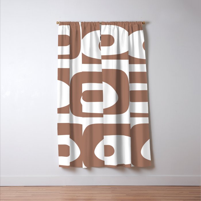 Mid Century Modern Abstract Piquet Pattern in Mocha Brown and White Window Curtain Gallery Image 3