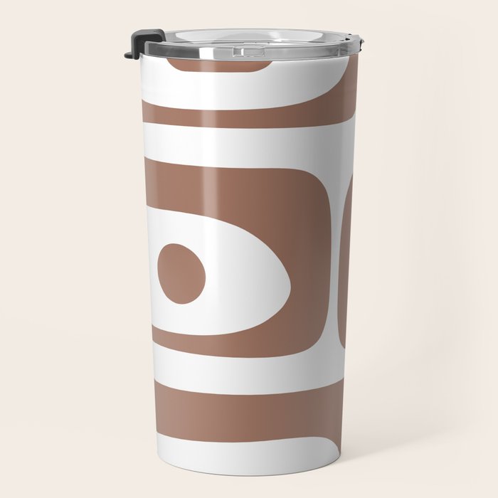 Mid Century Modern Abstract Piquet Pattern in Mocha Brown and White Travel Mug Gallery Image 3