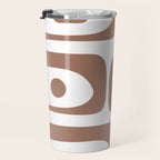Mid Century Modern Abstract Piquet Pattern in Mocha Brown and White Travel Mug Gallery Image 3
