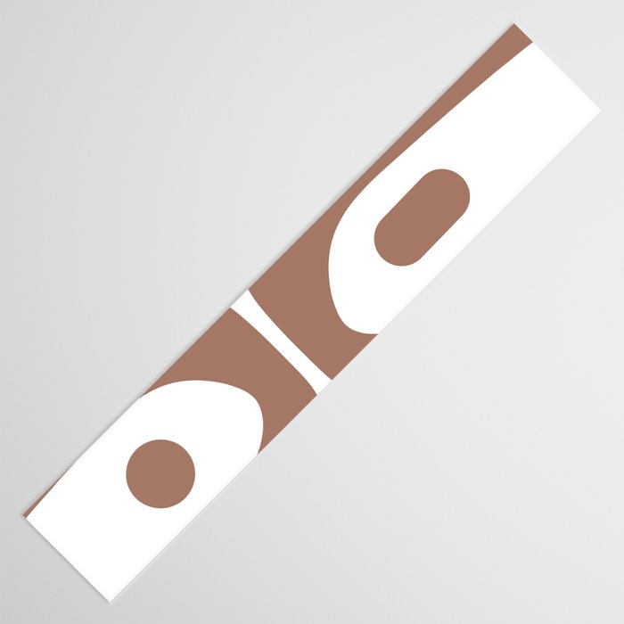 Mid Century Modern Abstract Piquet Pattern in Mocha Brown and White Table Runner Gallery Image 3