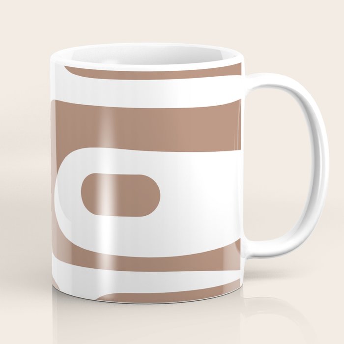 Mid Century Modern Abstract Piquet Pattern in Mocha Brown and White Coffee Mug Gallery Image 1