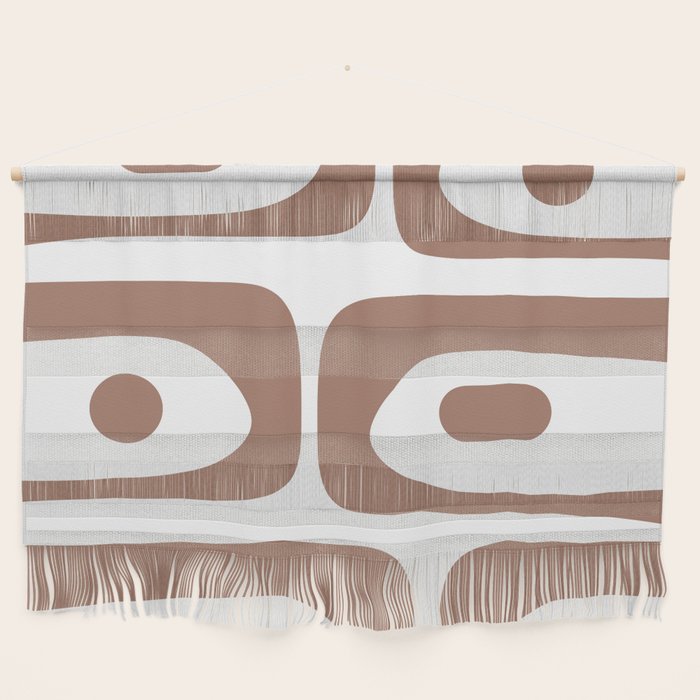 Mid Century Modern Abstract Piquet Pattern in Mocha Brown and White Wall Hanging Gallery Image 1