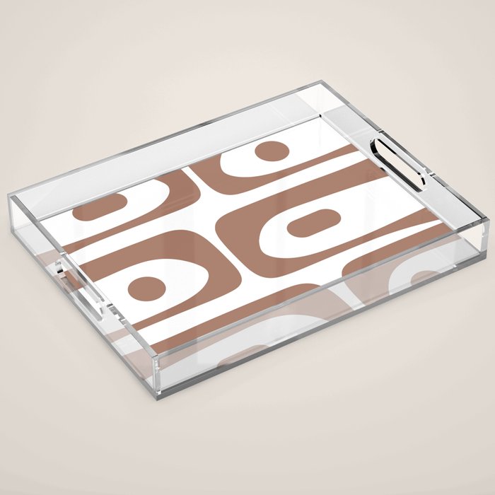 Mid Century Modern Abstract Piquet Pattern in Mocha Brown and White Acrylic Tray Gallery Image 1