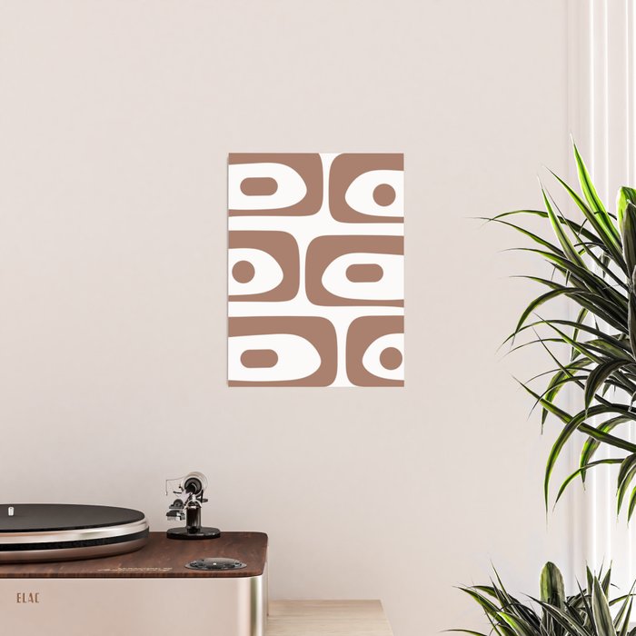 Mid Century Modern Abstract Piquet Pattern in Mocha Brown and White Poster Gallery Image 2