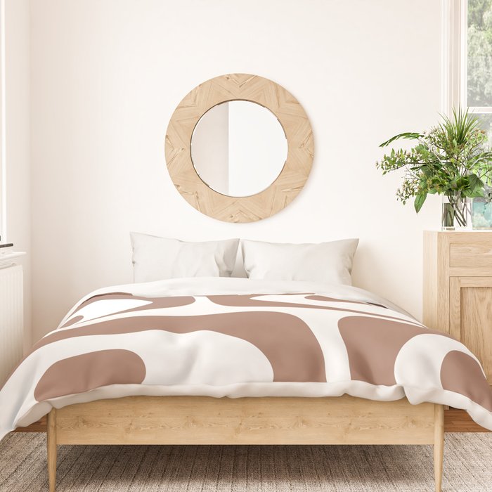 Mid Century Modern Abstract Piquet Pattern in Mocha Brown and White Duvet Cover Gallery Image 3