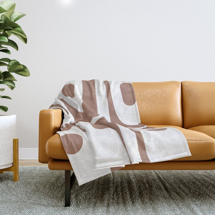 Mid Century Modern Abstract Piquet Pattern in Mocha Brown and White Throw Blanket Gallery Image 1