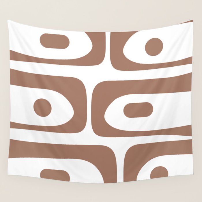 Mid Century Modern Abstract Piquet Pattern in Mocha Brown and White Wall Tapestry Gallery Image 1