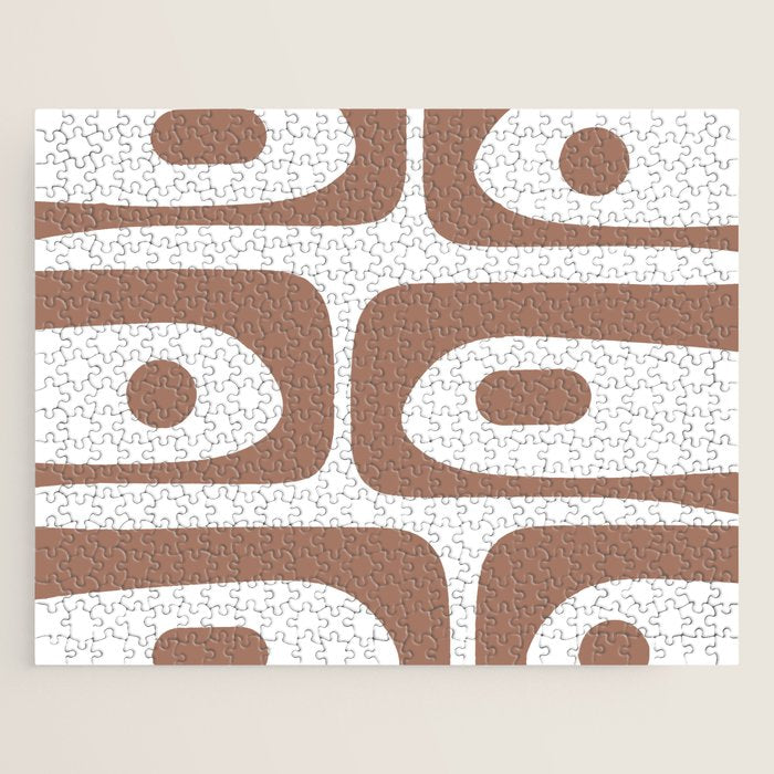 Mid Century Modern Abstract Piquet Pattern in Mocha Brown and White Jigsaw Puzzle Gallery Image 1