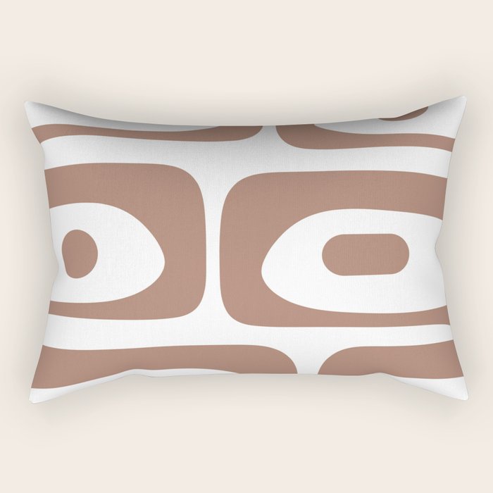 Mid Century Modern Abstract Piquet Pattern in Mocha Brown and White Rectangular Pillow Gallery Image 2
