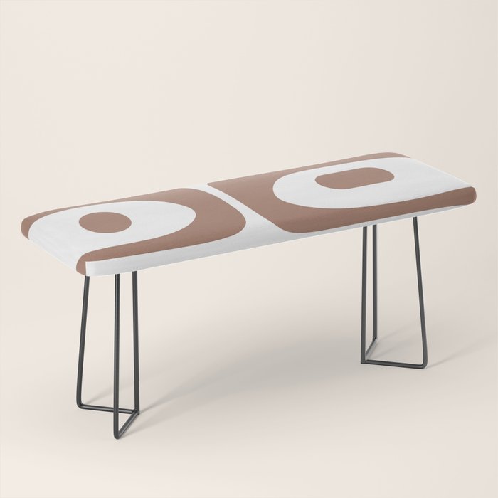 Mid Century Modern Abstract Piquet Pattern in Mocha Brown and White Bench Gallery Image 1