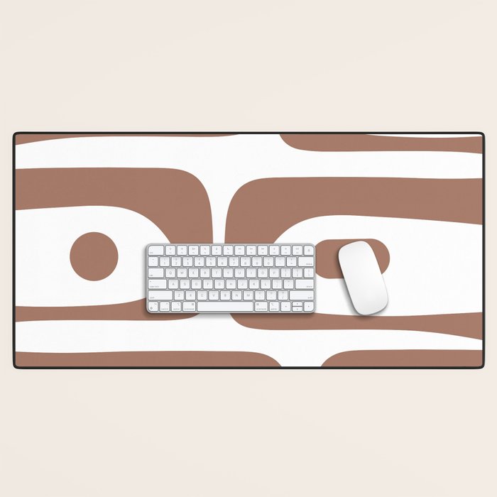 Mid Century Modern Abstract Piquet Pattern in Mocha Brown and White Desk Mat Gallery Image 1