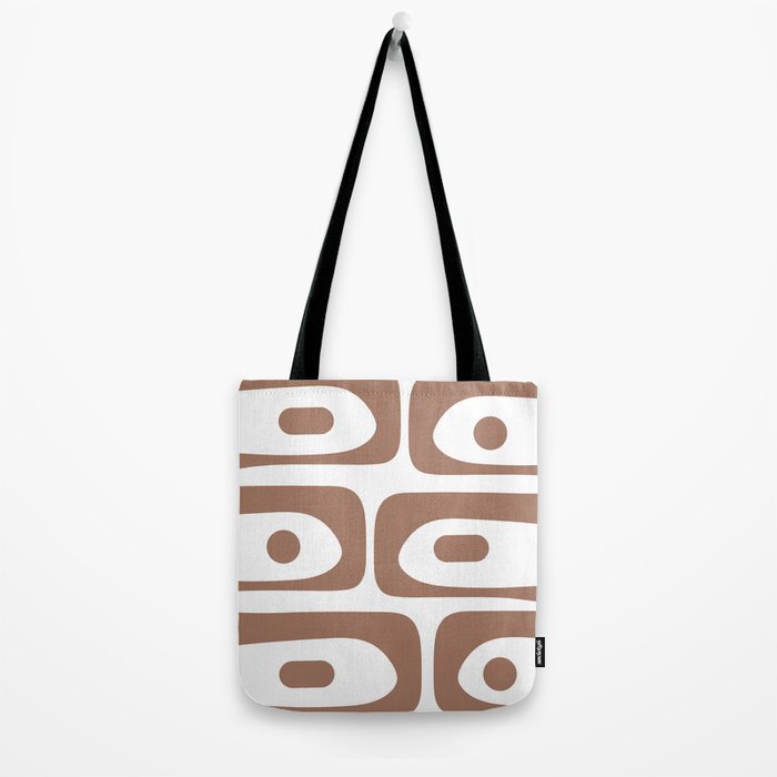 Mid Century Modern Abstract Piquet Pattern in Mocha Brown and White Tote Bag Gallery Image 2