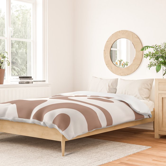 Mid Century Modern Abstract Piquet Pattern in Mocha Brown and White Duvet Cover Gallery Image 2