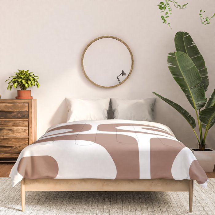 Mid Century Modern Abstract Piquet Pattern in Mocha Brown and White Comforter Gallery Image 3