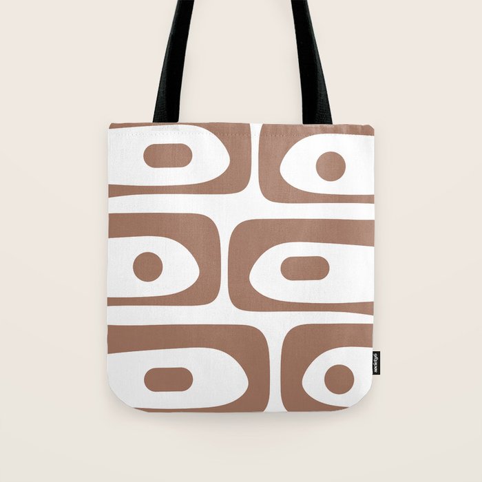 Mid Century Modern Abstract Piquet Pattern in Mocha Brown and White Tote Bag Gallery Image 1