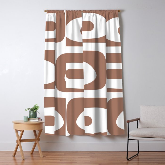 Mid Century Modern Abstract Piquet Pattern in Mocha Brown and White Window Curtain Gallery Image 1