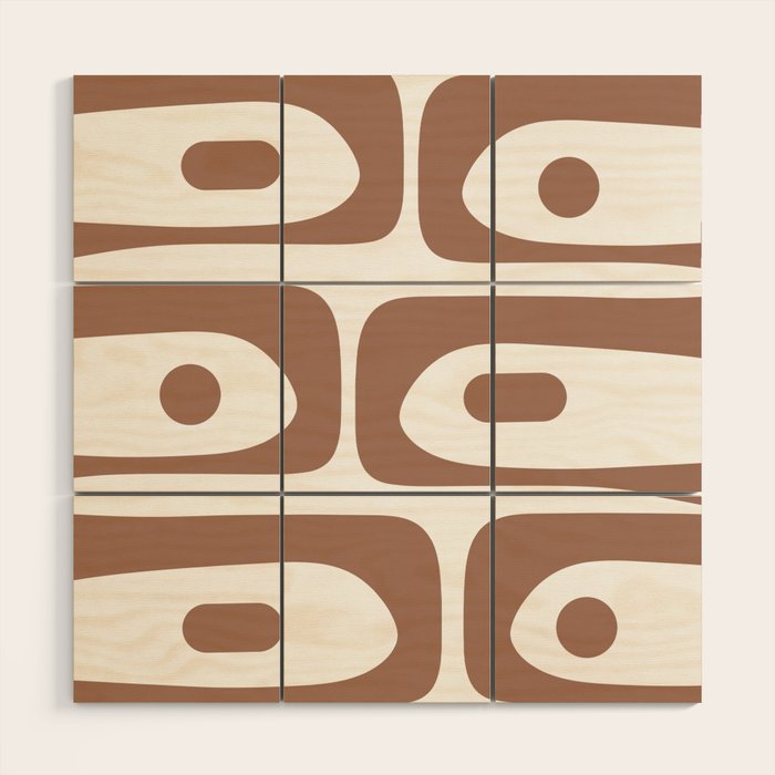 Mid Century Modern Abstract Piquet Pattern in Mocha Brown and White Wood Wall Art Gallery Image 1