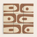 Mid Century Modern Abstract Piquet Pattern in Mocha Brown and White Wood Wall Art Gallery Image 1