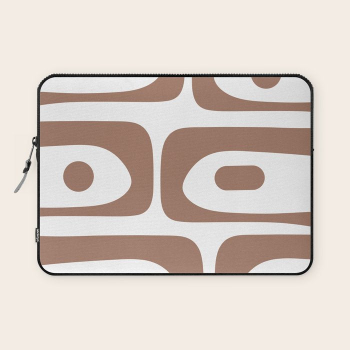 Mid Century Modern Abstract Piquet Pattern in Mocha Brown and White Laptop Sleeve Gallery Image 1