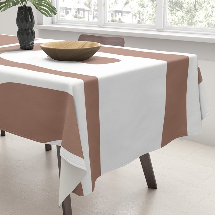 Mid Century Modern Abstract Piquet Pattern in Mocha Brown and White Tablecloth Gallery Image 3