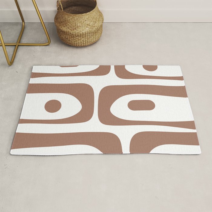 Mid Century Modern Abstract Piquet Pattern in Mocha Brown and White Rug Gallery Image 1