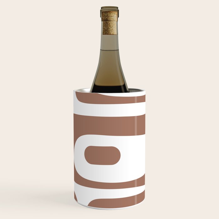 Mid Century Modern Abstract Piquet Pattern in Mocha Brown and White Wine Chiller Gallery Image 3