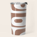 Mid Century Modern Abstract Piquet Pattern in Mocha Brown and White Travel Mug Gallery Image 2