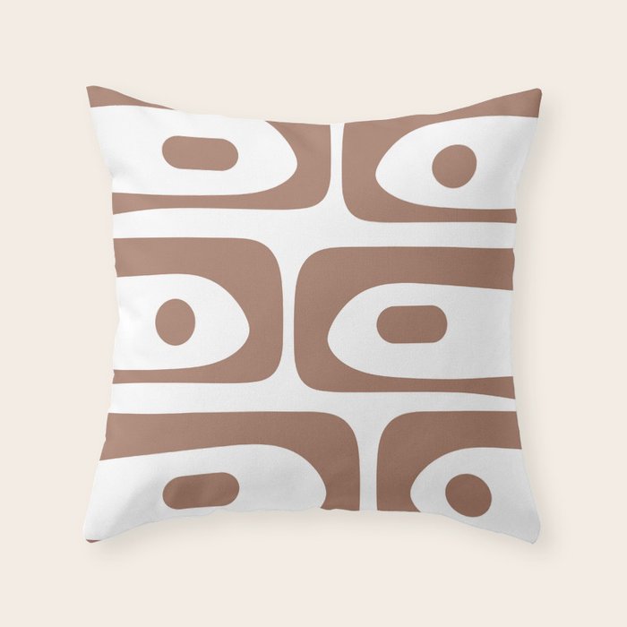 Mid Century Modern Abstract Piquet Pattern in Mocha Brown and White Throw Pillow Gallery Image 5