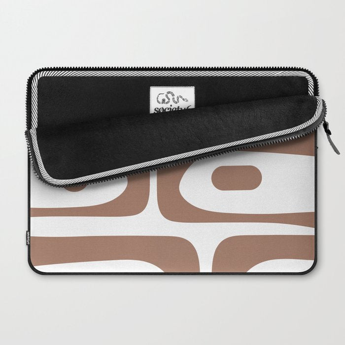 Mid Century Modern Abstract Piquet Pattern in Mocha Brown and White Laptop Sleeve Gallery Image 2