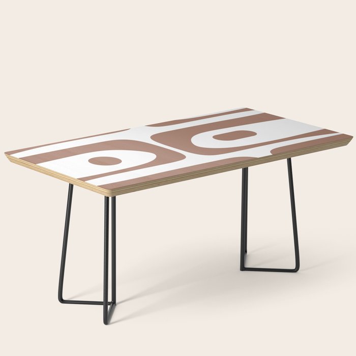 Mid Century Modern Abstract Piquet Pattern in Mocha Brown and White Coffee Table Gallery Image 1