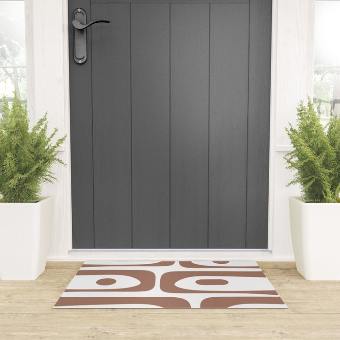 Mid Century Modern Abstract Piquet Pattern in Mocha Brown and White Welcome Mat Gallery Image 3