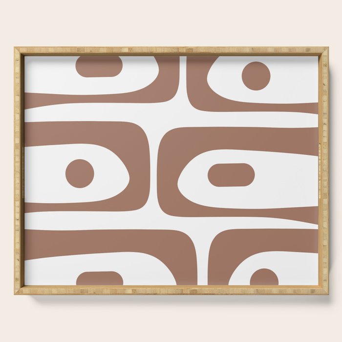Mid Century Modern Abstract Piquet Pattern in Mocha Brown and White Serving Tray Gallery Image 1