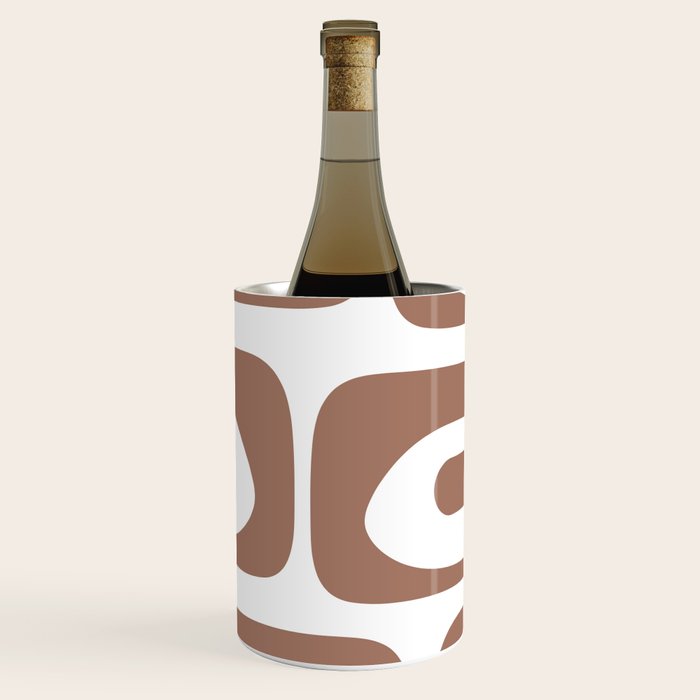Mid Century Modern Abstract Piquet Pattern in Mocha Brown and White Wine Chiller Gallery Image 1