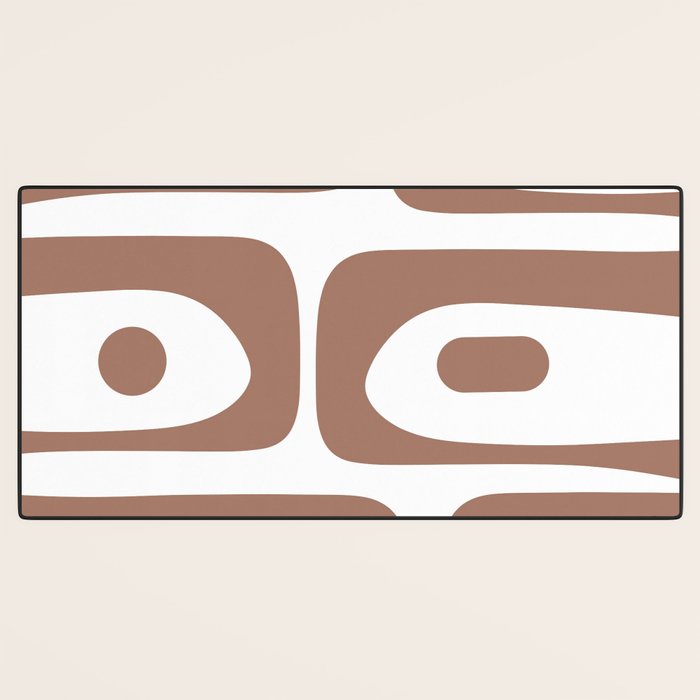 Mid Century Modern Abstract Piquet Pattern in Mocha Brown and White Desk Mat Gallery Image 3