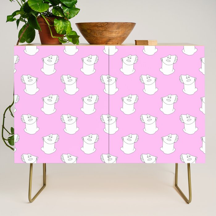 Vaporwave greek statue doodle pattern Credenza Gallery Image 1