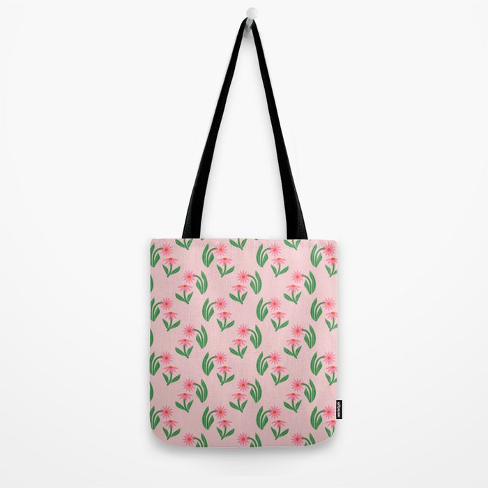Pink Daisy Pattern - Pink Tote Bag Gallery Image 2