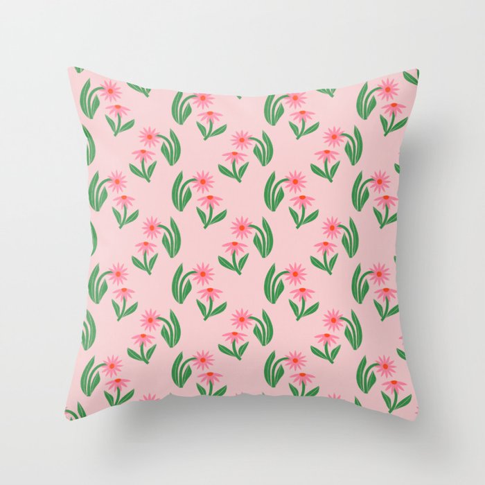 Pink Daisy Pattern - Pink Throw Pillow Gallery Image 6