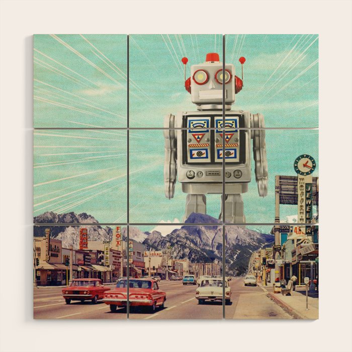 Robot in Town Wood Wall Art Gallery Image 1