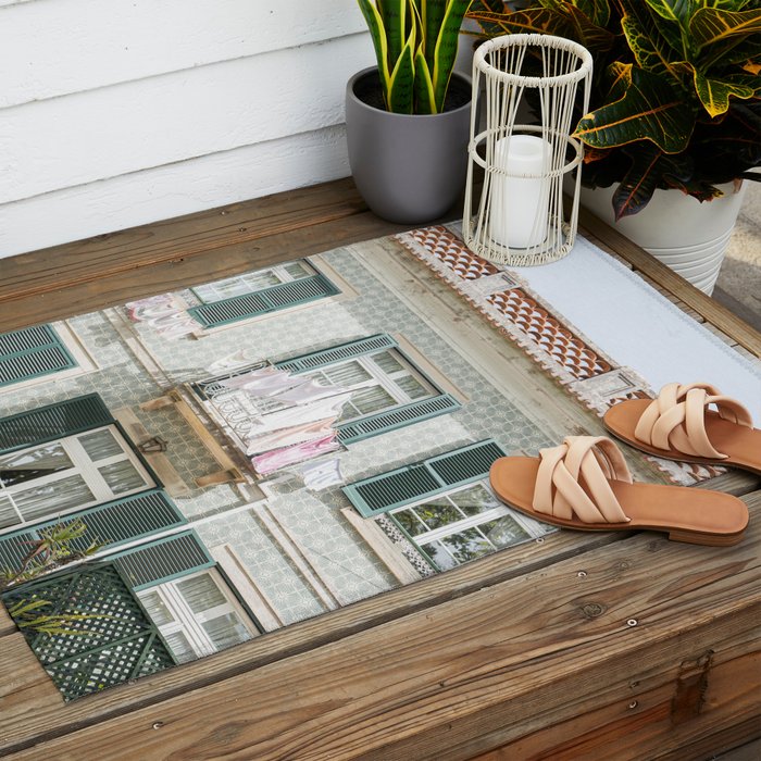 Laundry Day in Sintra | Tiled House in Portugal Art print | Street Travel Photography in Soft Pastel Colors Outdoor Rug Gallery Image 2