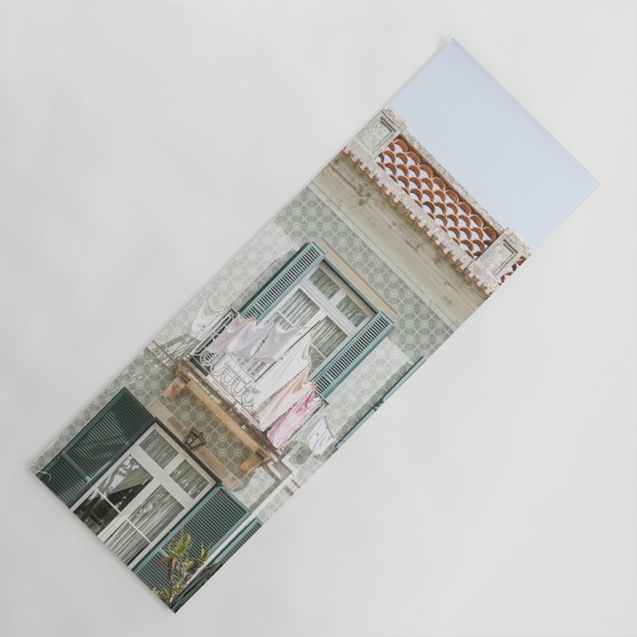Laundry Day in Sintra | Tiled House in Portugal Art print | Street Travel Photography in Soft Pastel Colors Yoga Mat Gallery Image 1