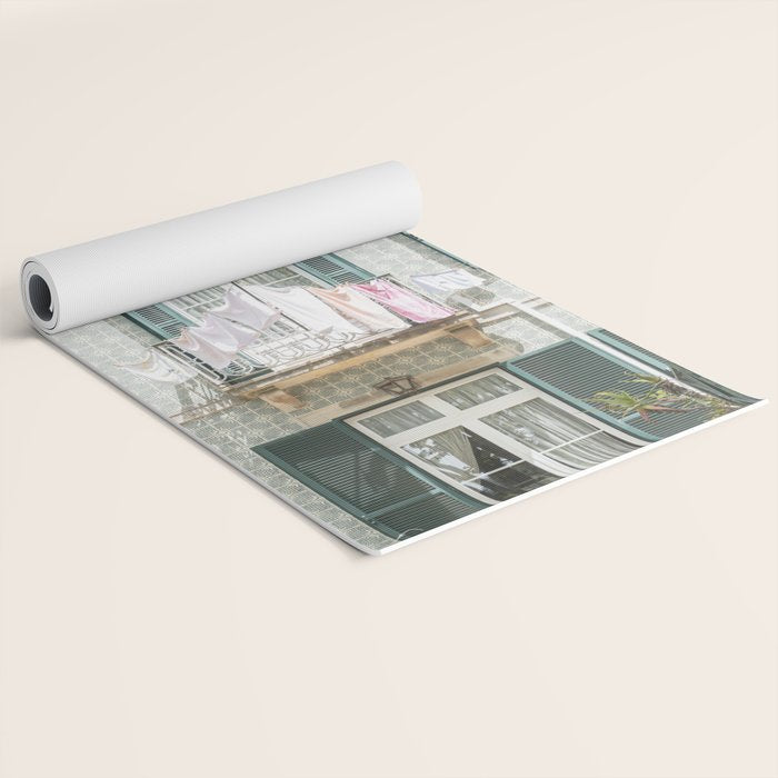 Laundry Day in Sintra | Tiled House in Portugal Art print | Street Travel Photography in Soft Pastel Colors Yoga Mat Gallery Image 2