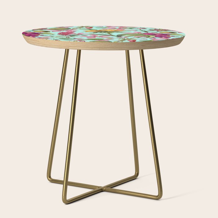 Tropical Bloom Serenade Exotic Floral Pattern Vintage Botanical Vibes Turquoise Side Table Gallery Image 1
