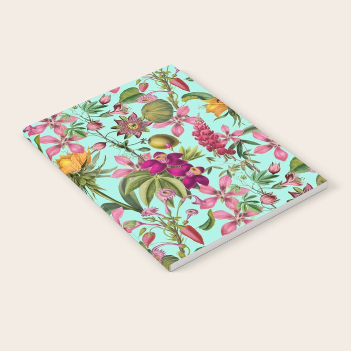 Tropical Bloom Serenade Exotic Floral Pattern Vintage Botanical Vibes Turquoise Notebook Gallery Image 2