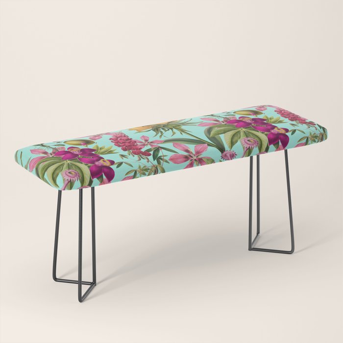 Tropical Bloom Serenade Exotic Floral Pattern Vintage Botanical Vibes Turquoise Bench Gallery Image 1
