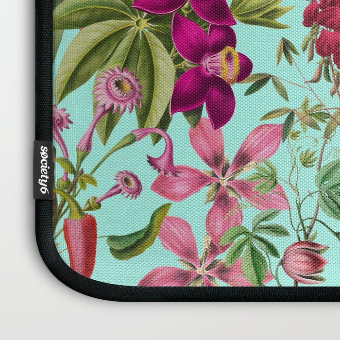 Tropical Bloom Serenade Exotic Floral Pattern Vintage Botanical Vibes Turquoise Laptop Sleeve Gallery Image 3