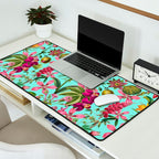 Tropical Bloom Serenade Exotic Floral Pattern Vintage Botanical Vibes Turquoise Desk Mat Gallery Image 2