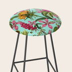 Tropical Bloom Serenade Exotic Floral Pattern Vintage Botanical Vibes Turquoise Stool Gallery Image 2