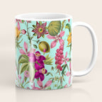 Tropical Bloom Serenade Exotic Floral Pattern Vintage Botanical Vibes Turquoise Coffee Mug Gallery Image 1