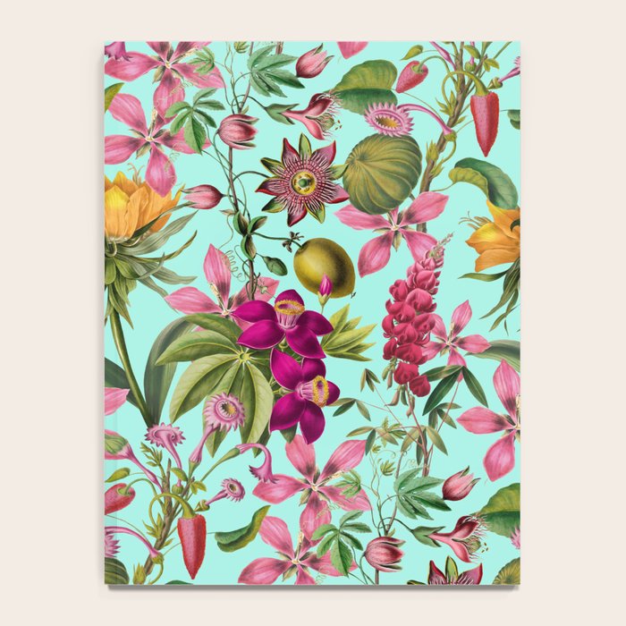 Tropical Bloom Serenade Exotic Floral Pattern Vintage Botanical Vibes Turquoise Notebook Gallery Image 4
